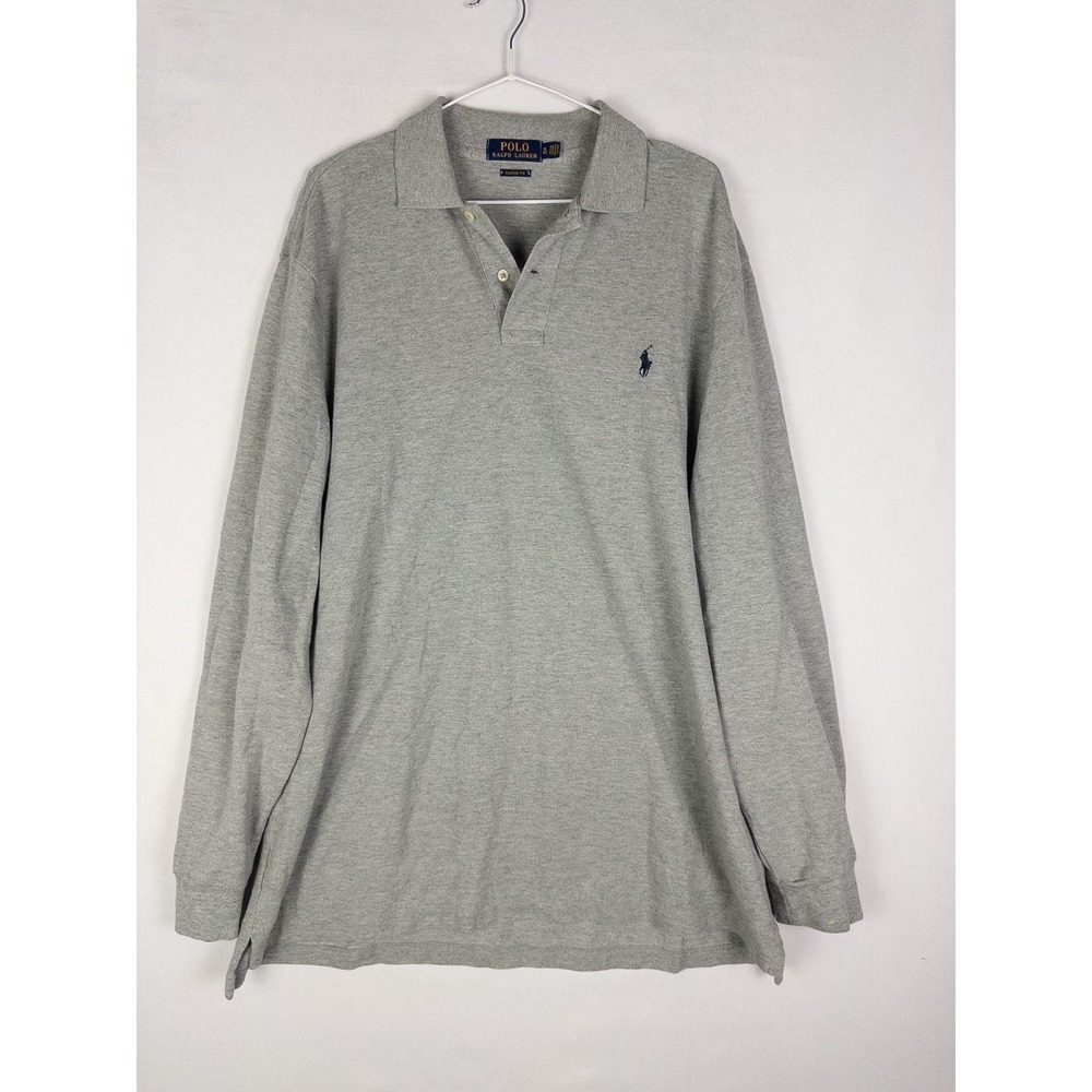 Polo Ralph Lauren Polo Shirt Mens L Gray Rugby‎ Cotton Classic Pony Casual